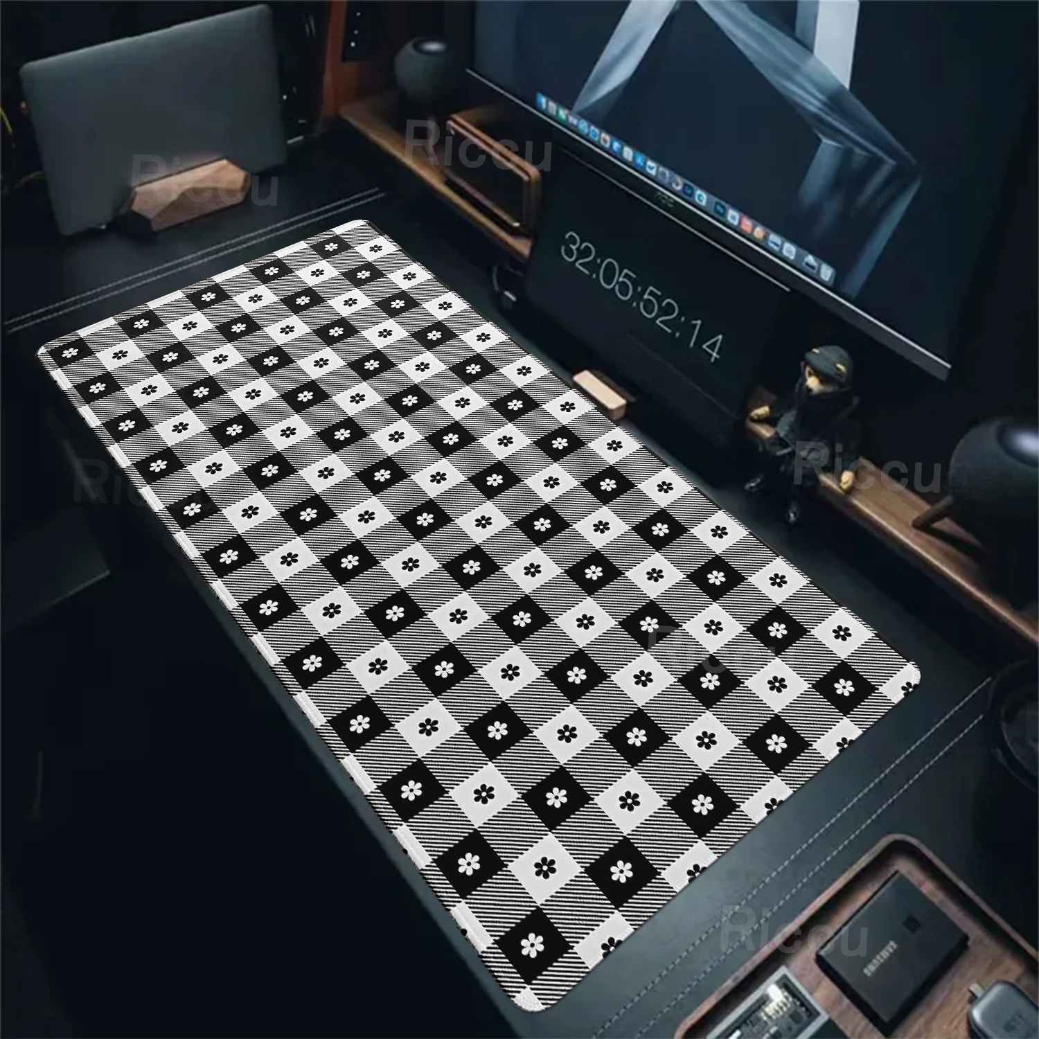 Pink And White Checkered Mousepad Office Laptop Mausepad Flower Mouse Pad Pc Accessories Grid Deskmat Large Rubber Gaming Mats