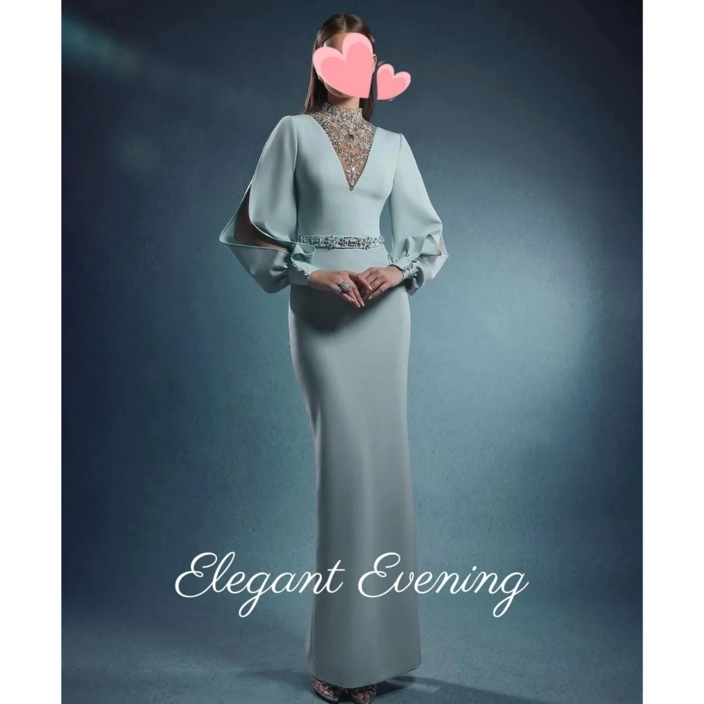 Vestidos de noite com gola alta, lantejoulas, mangas bufantes, vestido de baile, pedras personalizadas, trompete, sereia, vestido de festa de casamento 2026