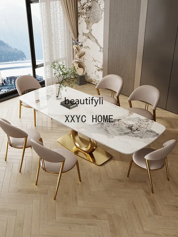 Tavolo da pranzo in lamiera di pietra Tavolo da pranzo rettangolare semplice moderno di lusso leggero Tavolo da pranzo e sedia modello di design per la casa