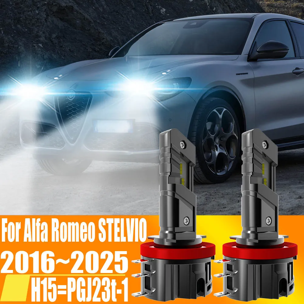 2個入り-h15-ledヘッドライト-キャンバスエラーなし-ハイパワー-デイタイムランニングライトバルブ-12v-アルファロメオ-ステルビオ-2016-2025用-車用ダイオードランプ