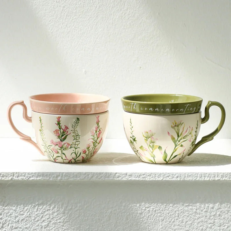 Creative Trends High Temperature Firing Ceramic Cup With Lid Glazing Process Drinkware High-Capacity 460ml Coffee Afternoon Tea