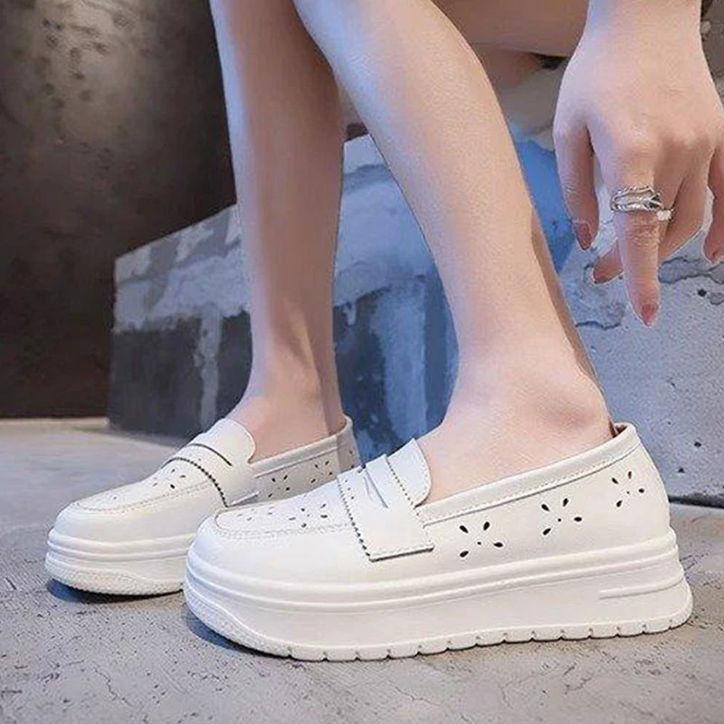 Chaussures d'Été Souples à Plateforme pour Femme, Baskets Blanches de Tennis, Petites Creepers d'Infirmière, Respirantes, Wh, 2024