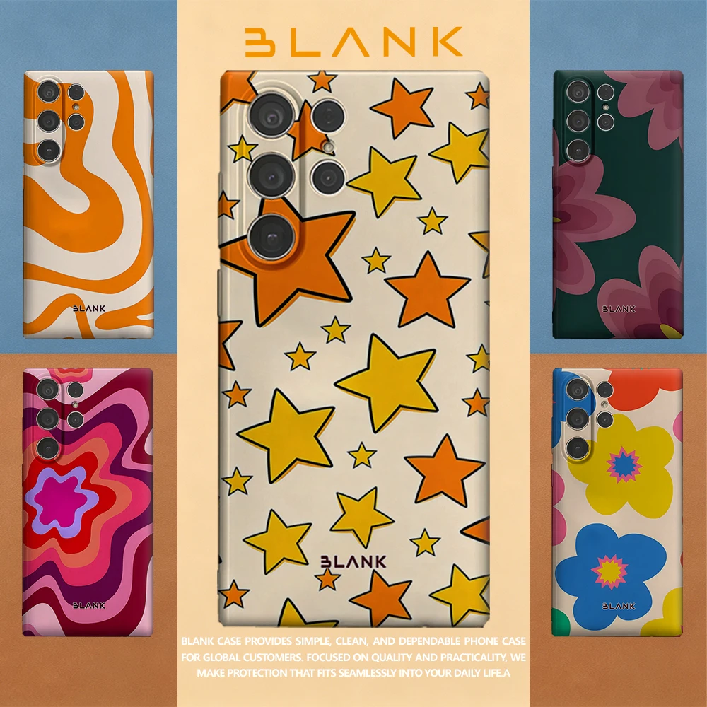 Retro Orange Star For Samsung Galaxy S26 S25 S24 A56 A36 Phone Case Protection Cover for Women Girl Blank