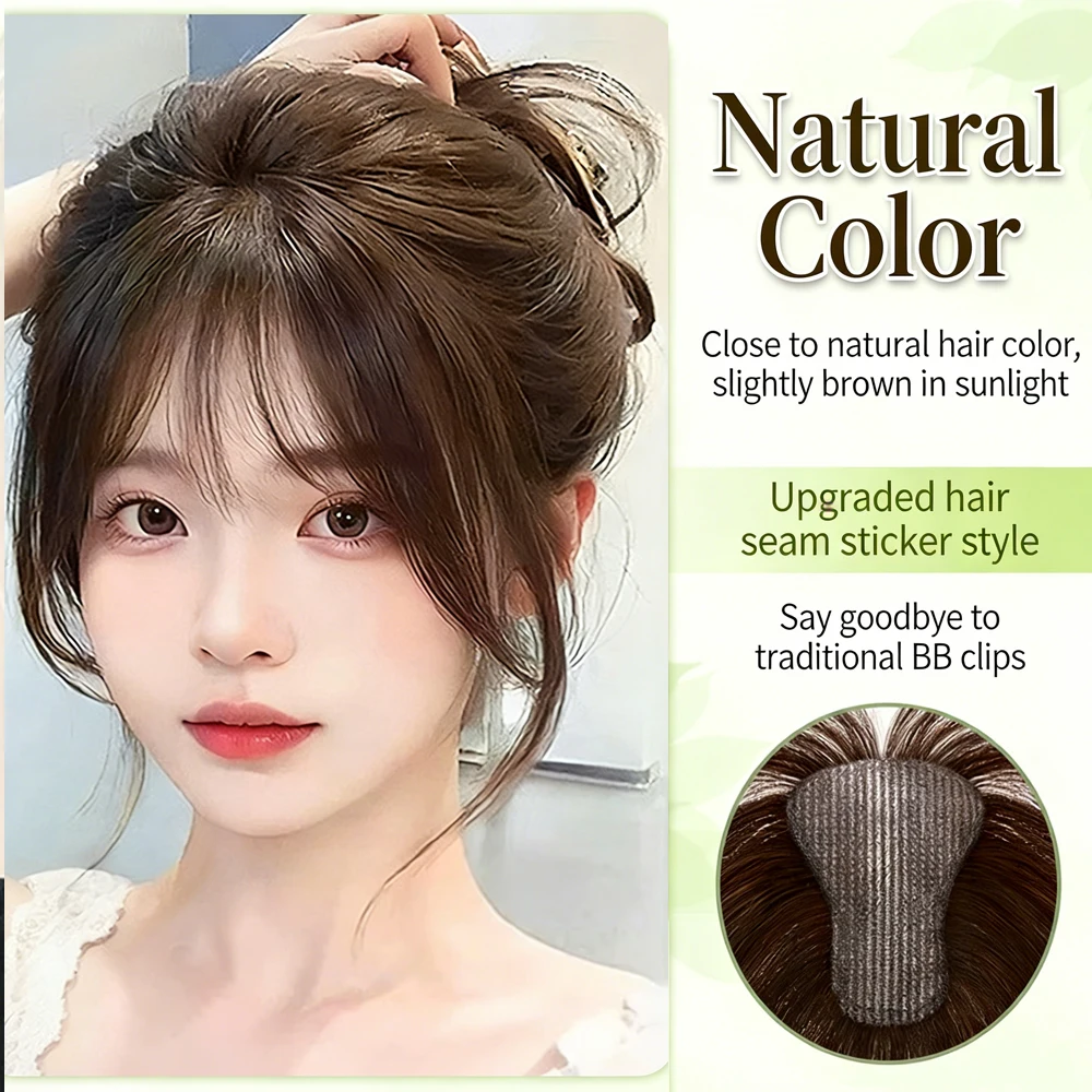 New Invisible Forehead Design Natural Looking Synthetic Hair Topper For Women Magic Paste No Clips Bangs Fringe Cover Gray Hair image 6