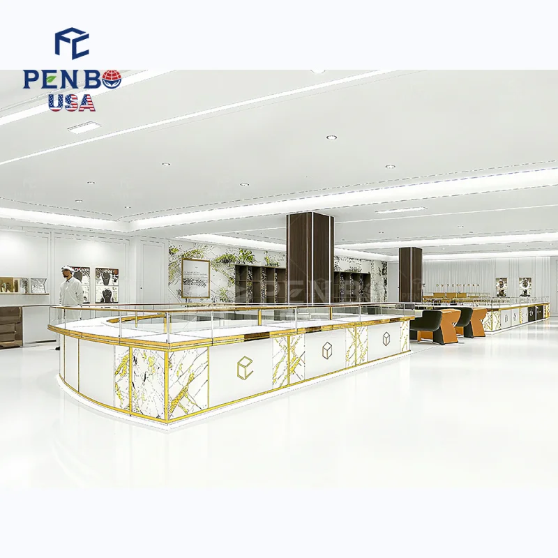 custom.Ultra-Bright Led Backlit Tempered Glass Round Jewelry Display Counter White Style Exclusive Display Cabinets Jeweller