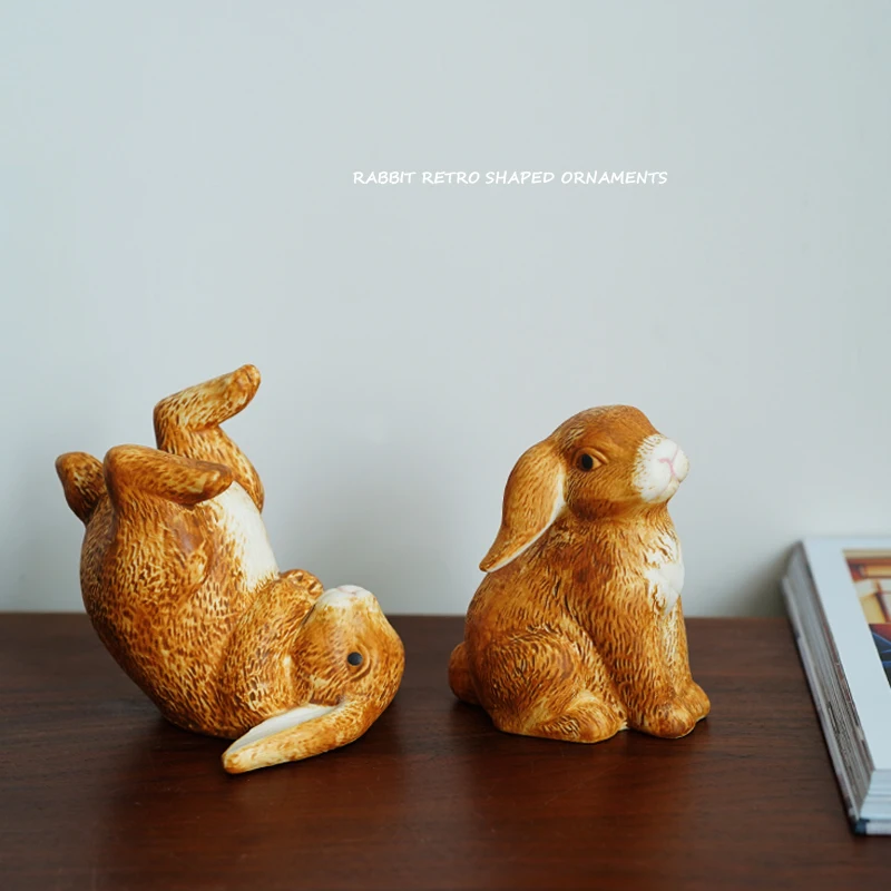 Nordic Hand Drawn Rabbit Shaped Ceramic Ornaments Living Room Wine Cabinet Animal Statue Handicrafts Easter Rabbit Decoration