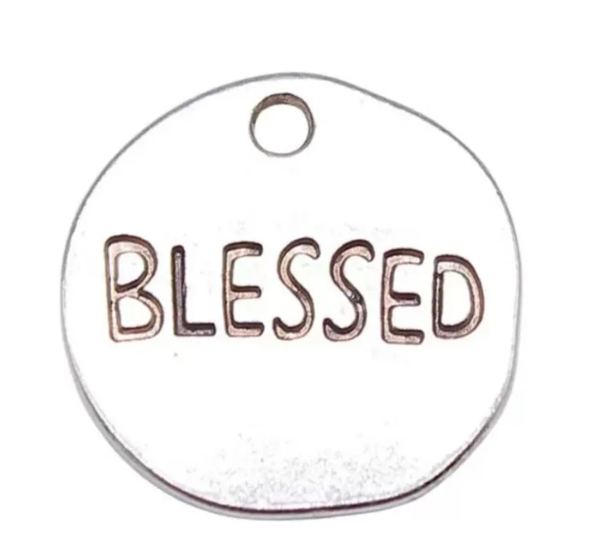 

10pcs 18mm Zinc Alloy metal tibetan silver lettering BLESSED pendants for handmade HW3677