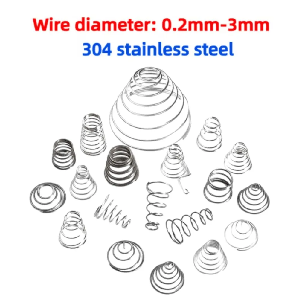 2‑10Pcs Durable 304 Stainless Steel Tower Cone Pressure Springs, 0.2‑3mm Wire Conical Compression Springs for Household Hardware