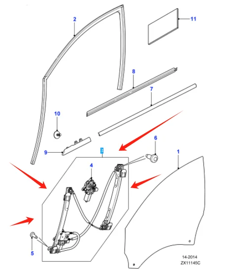 C2Z31201 C2Z26990 C2Z3313 C2Z20613 Window Regulator Front Left Passenger Side Without Motor For Jaguar XF XFR XFR-S 09-15