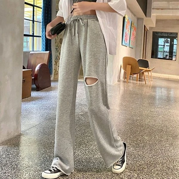 Women Gray Wide Leg Sweatpants High Waist Straight Casual Trousers 2026 Spring Summer Loose Joggers For Petite