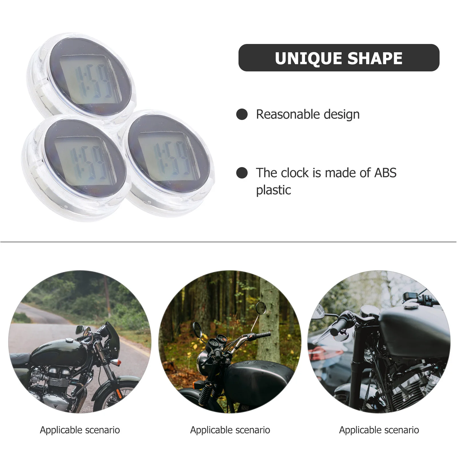 

3Pcs Mini Motorcycle Clocks Waterproof ABS Plastic Car Clocks Stable Installation Accurate Time Display Car Clock