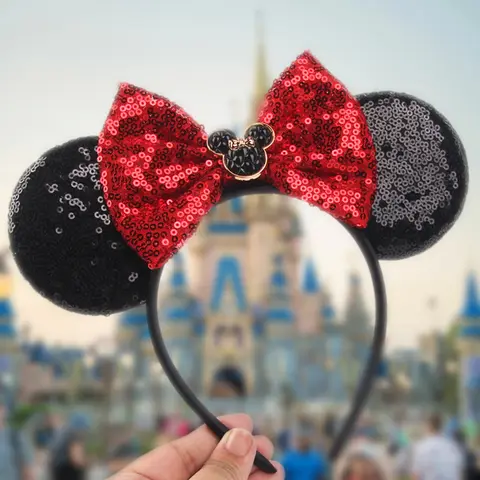 2025 New Halloween Mickey Mouse Ears Headbands Sequins Hair Bow Women Festival Party Cosplay Hairband Gift Kids Hair Accessories