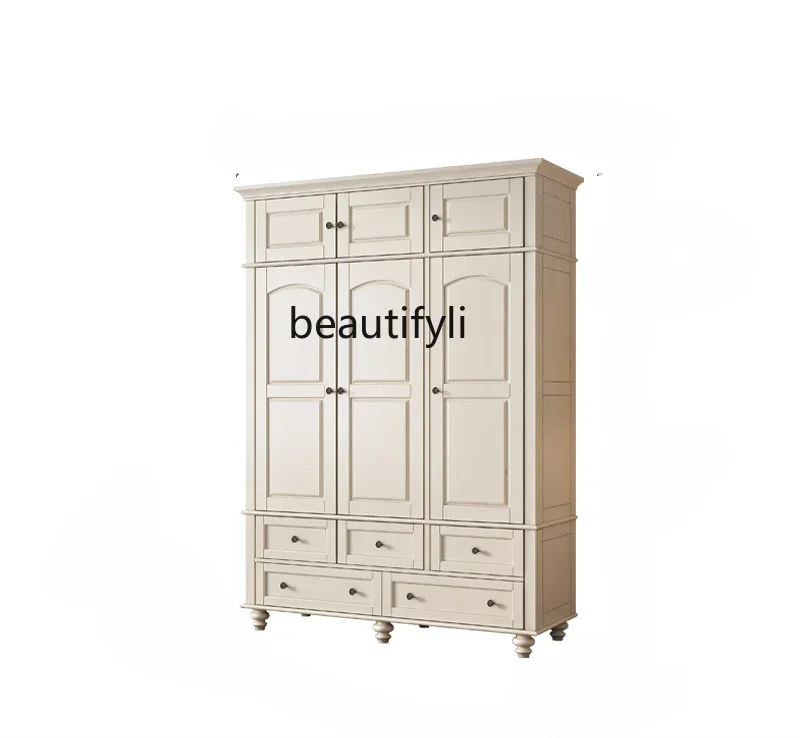 American Solid Wood Wardrobe White Cream Style White Peach Heart Solid Wood American Wardrobe Bedroom Wardrobe