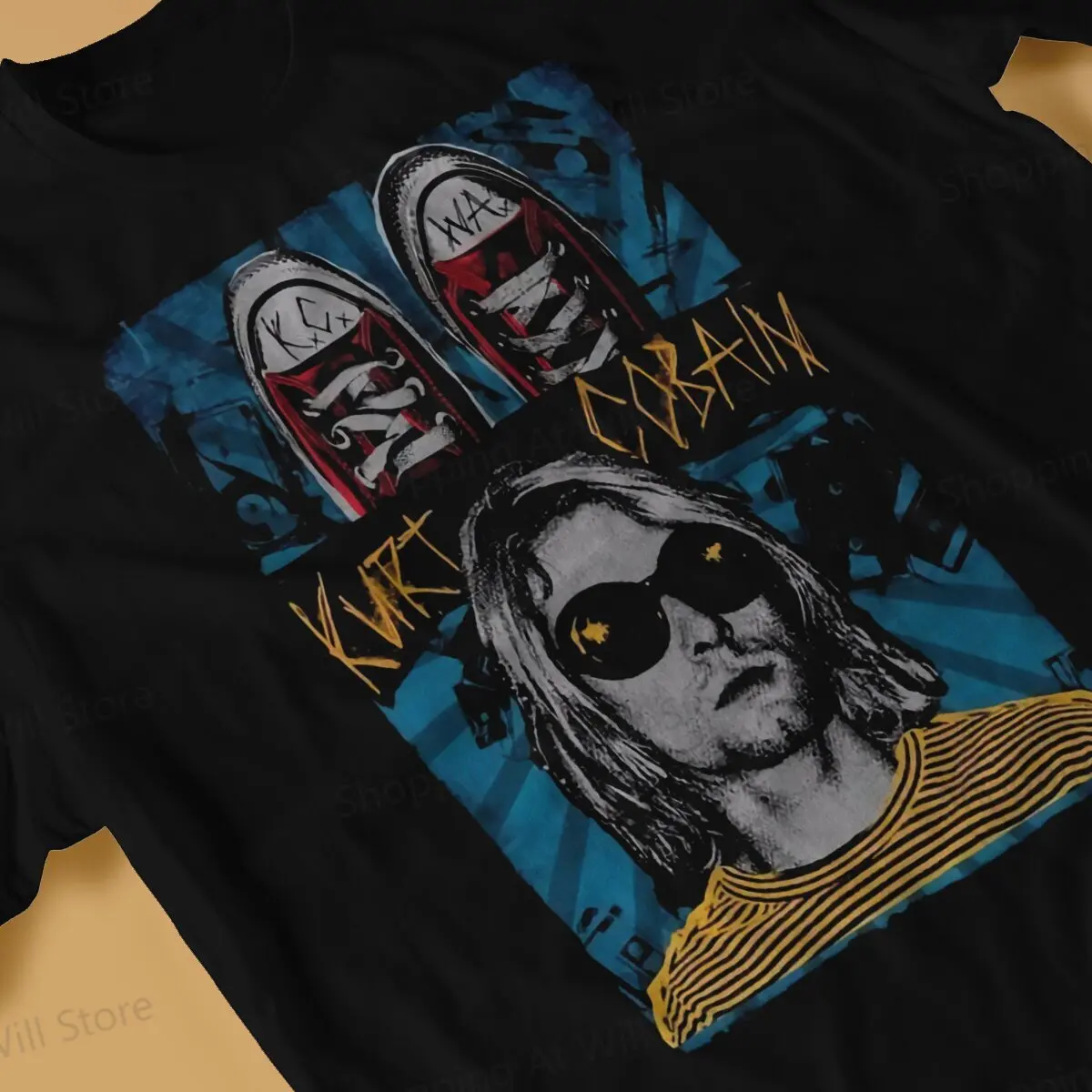 Tops 100% Cotton Fun Fashion Kurt Cobain Guitar Men\'s and women\'s T-shirts  Short sleeved fun print