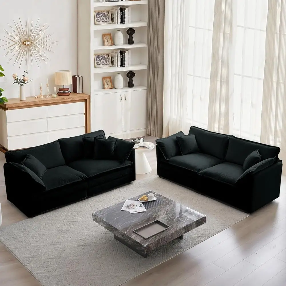 

Elegant 2-Piece Sofa Set with Loveseat, Plush Chenille Fabric, Comfortable Living Room Furniture, Black