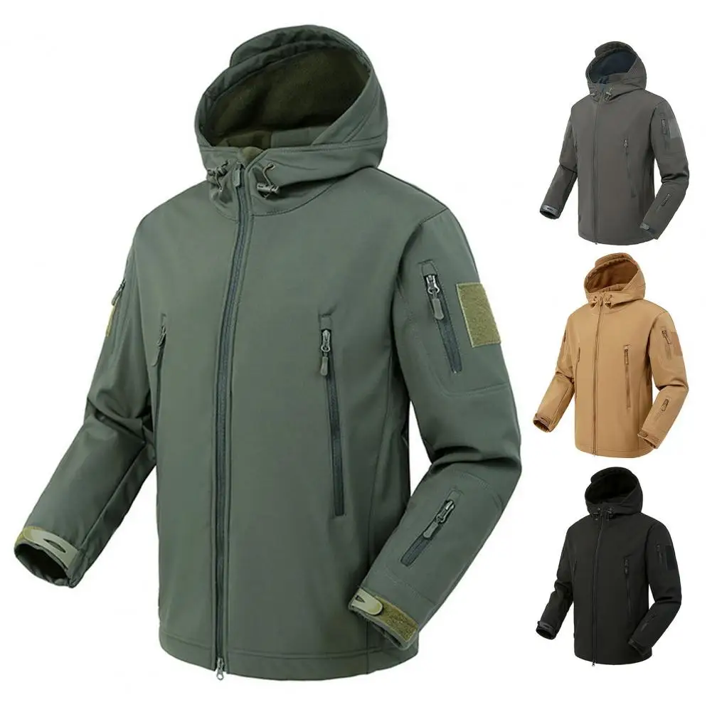 

Men Hooded Jacket Stylish Men's Hooded Jacket with Multiple Pockets Zipper Closure Long Sleeves Solid Color Outdoor for Trench