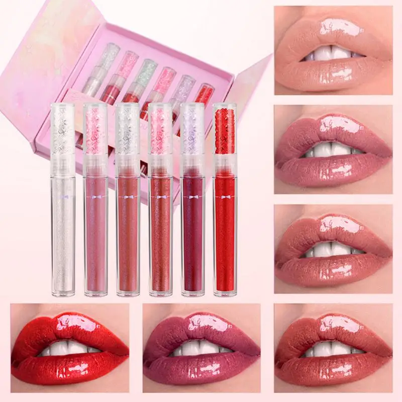 NIEUWE 6 stks/set Spiegel Parel Lipgloss Waterdichte Langdurige Hydraterende Lipstick Shine Glitter Lipgloss Vrouwen Make-Up Cosmetica