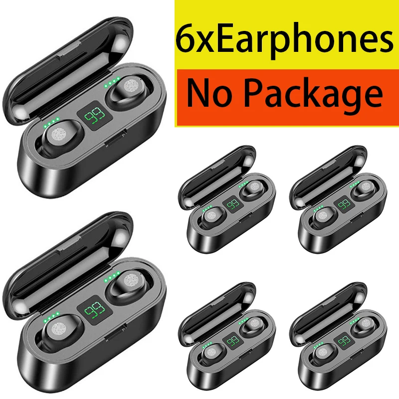 6Pcs F9 Tws Lcd Display Mini In-ear Sports Running Wireless Earbuds In-Ear Earphones Headphone Headset For Phone