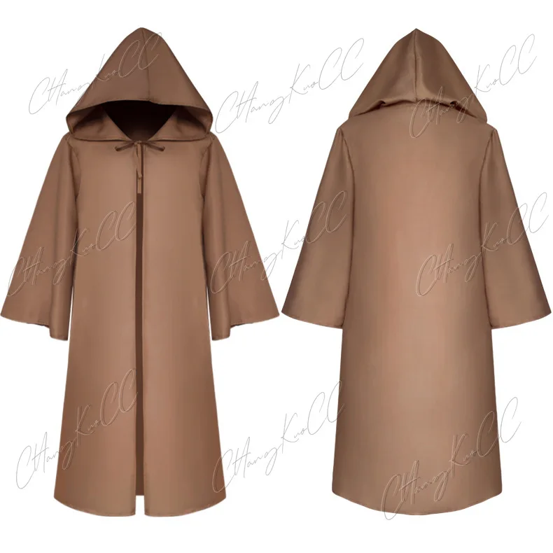 Halloween Wizard Cloak Cosplay Costume para adultos e crianças, monge com capuz Robes, frade capa, medieval renascentista capa, preto e branco