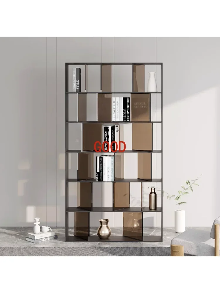 Italian Stainless Steel Bookshelf Floor Living Room Decorative Metal Multi-Layer Steel Cabinet Light Luxury Acrylic Storage Rack
