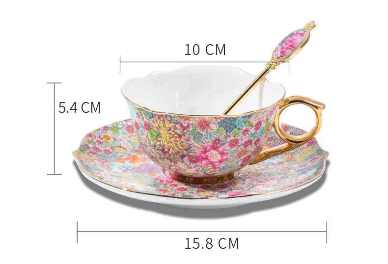 Nordic Style Bone China Tea Mug with Dish Painted Flower Tea Set Ceramic Breakfast Cup British Porcelain Coffee Cup and plate