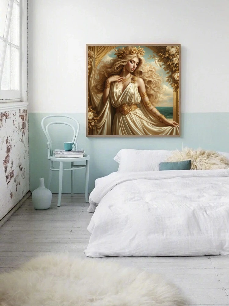 Diamond Painting Stylish and Elegant Golden Long Hair Woman 5D Full Circle  Set Aphrodite Mythic Goddess DIY Mosaic Cross Stitch