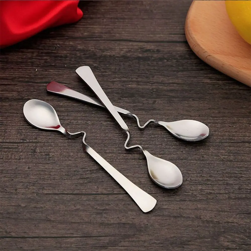 Stainless Steel Teaspoon New Long Handled Curved Handle Hanging Cup Spoon Twist Stirring Spoon