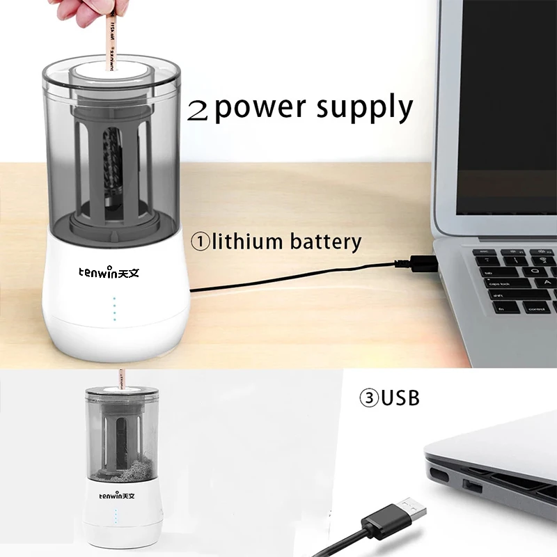 Tenwin Rautan Pensil Listrik untuk 6-8 Mm Pena Sketsa Profesional Seni Rupa Rautan Pensil Perlengkapan Kantor Alat Tulis Siswa