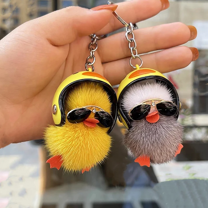 1Pc Plush Toy Duck Keychain With Helmet Key Ring For Women Gift Unique Funny Creative Colorful Animal Women Bag Car Keychain