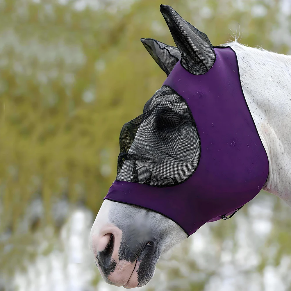 Horse Fly Masks Anti Mosquito Elastic Mesh Horse Face Shields Breathable Horse Head Cover Hood Horse Riding Equestrian Equipment