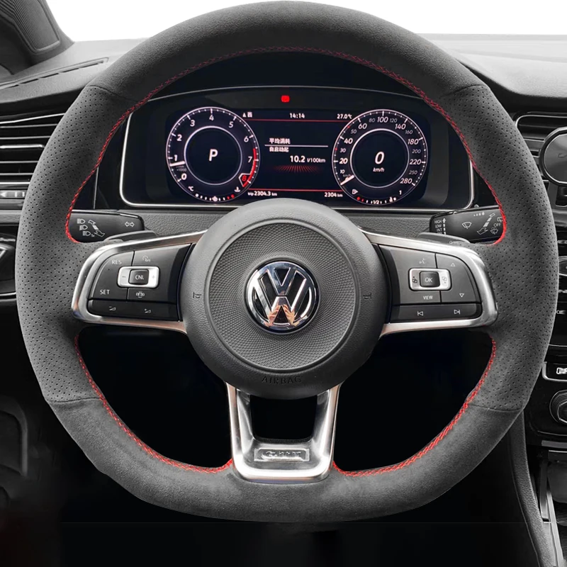 DIY Hand-stitched Black Suede Car Steering Wheel Cover For Volkswagen VW Golf 7 GTI Golf R MK7 VW Polo GTI Scirocco 2015 2016