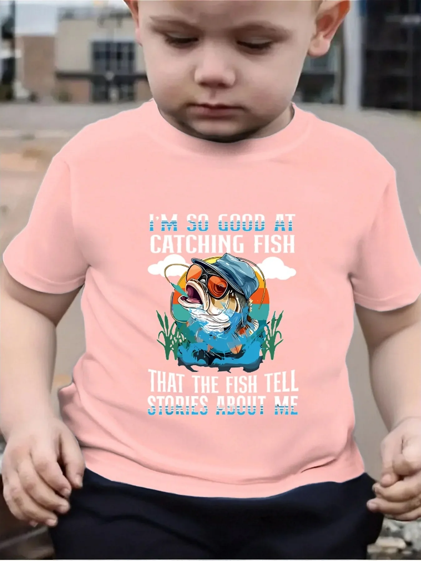 Cute Fishing Bass Fish Graphic Print Family Matching T Shirt Boys Girl Tee Parent Child Casual Top Mom Dad Kid Summer Daily Wear