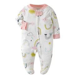 Newborn Footed Pajamas Zipper Girl and Boy Romper Long Sleeve Jumpsuit Cotton Solid White Fashion 0-12 Months Baby Clothes