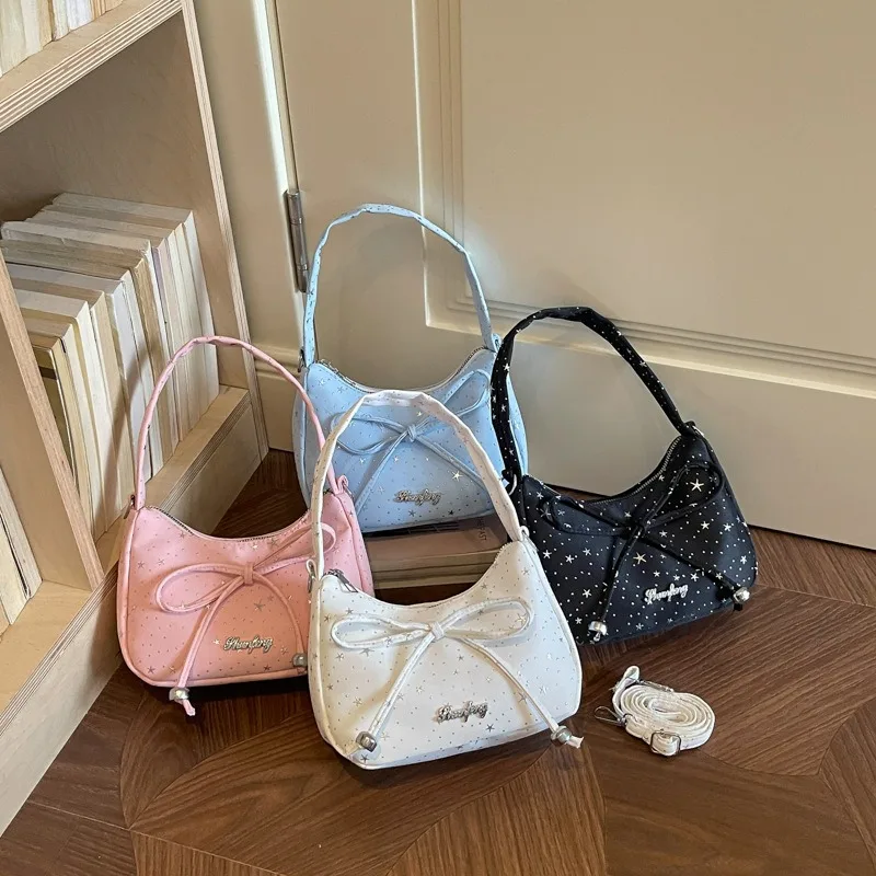 Light Fresh Sweet Women Underarm Purse Bowknot Unique Shoulder Bag Soft Commuter Korean Look Multipurpose Ladies Crossbody