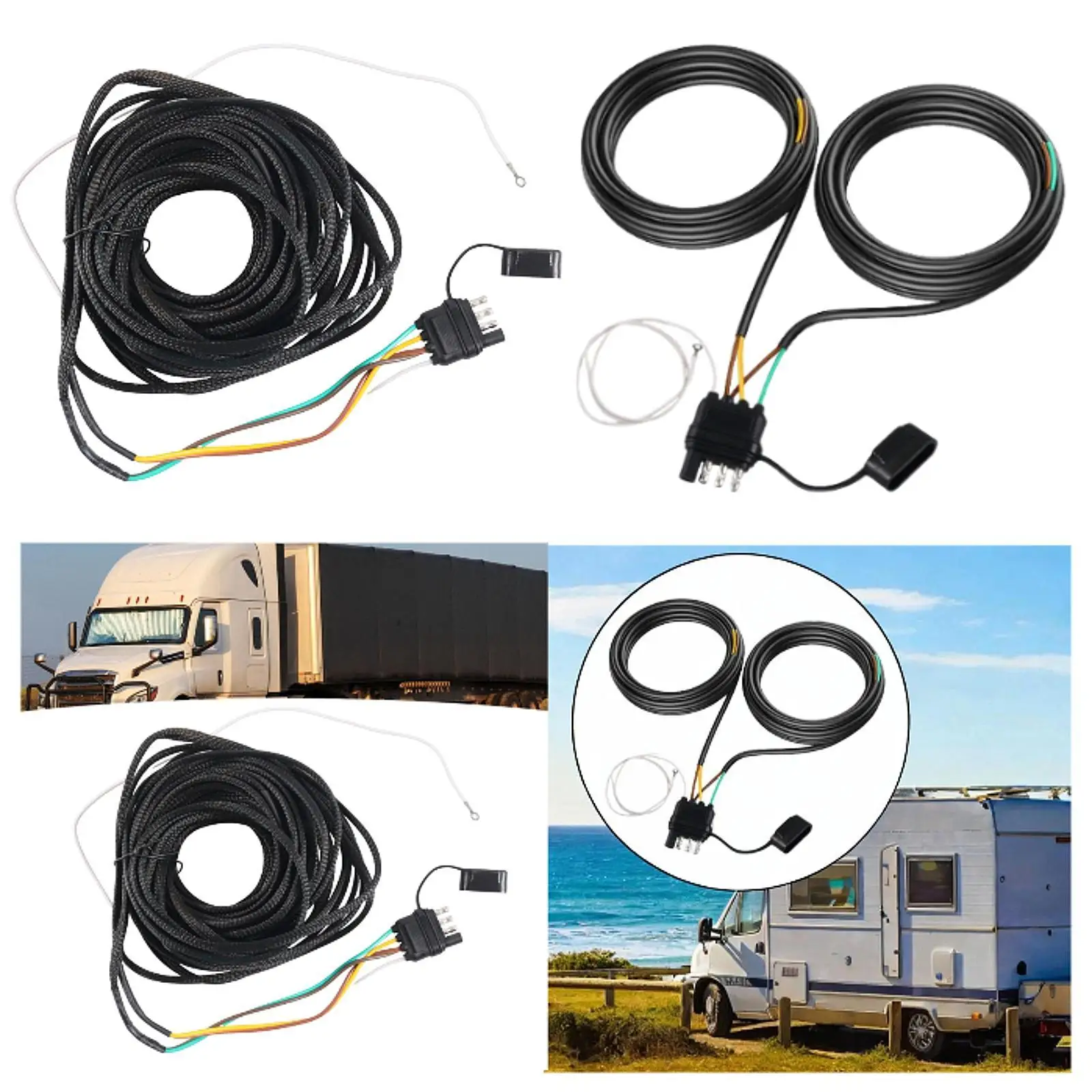 

4-Pin 5-Wire Trailer Wiring Harness, 26-Foot Flat Connector for Tail Lights