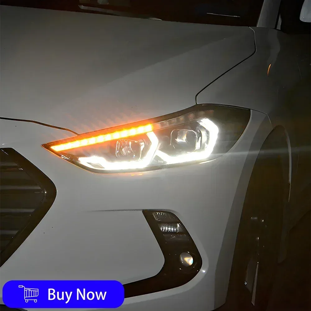 لشركة هيونداي إلنترا 2016-2020 مصابيح السيارة الأمامية LED مجموعة المصابيح الأمامية للسيارات ترقية BMW نمط 2 عدسة العارض أداة الملحقات #5