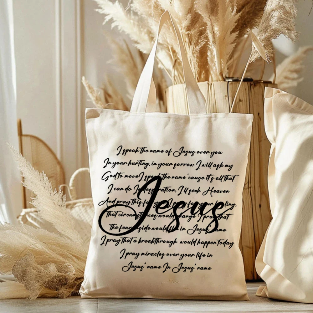 Speak The Name of Jesus Tote Bag Womens Handbags Christian Merch Ladies Shoulder Bag Reusable Grocery Large Capacity Canvas Bags