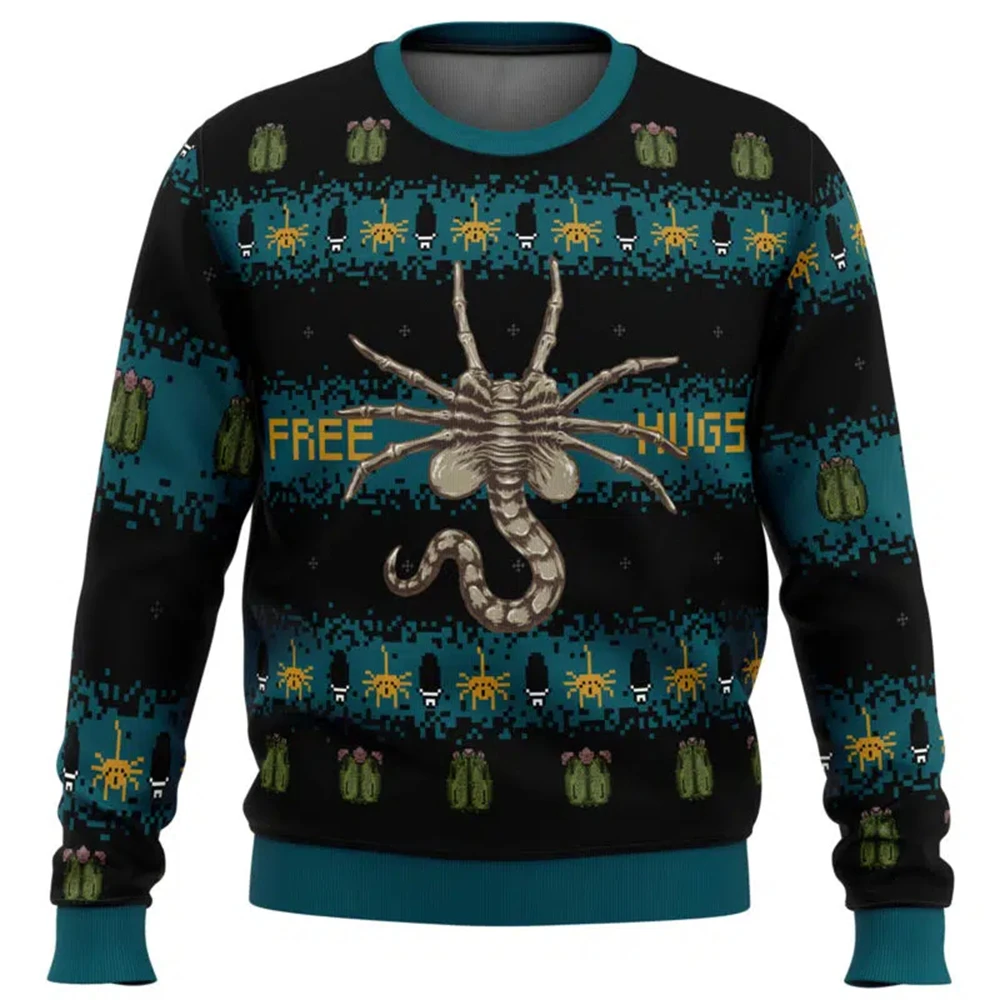 Alien Facehugger Ugly Christmas Sweater Men Women Pullover Round Neck Long Sleeve Top Christmas Clothing 2025 New Sweatshirt