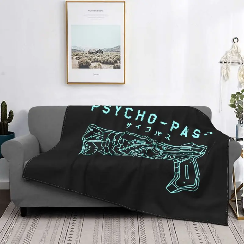 Psycho Pass Logo And Dominator Gun Weapon Blanket Home Sofa Bed Nap Blanket Faux Fur Throw For Sofa Bedroom