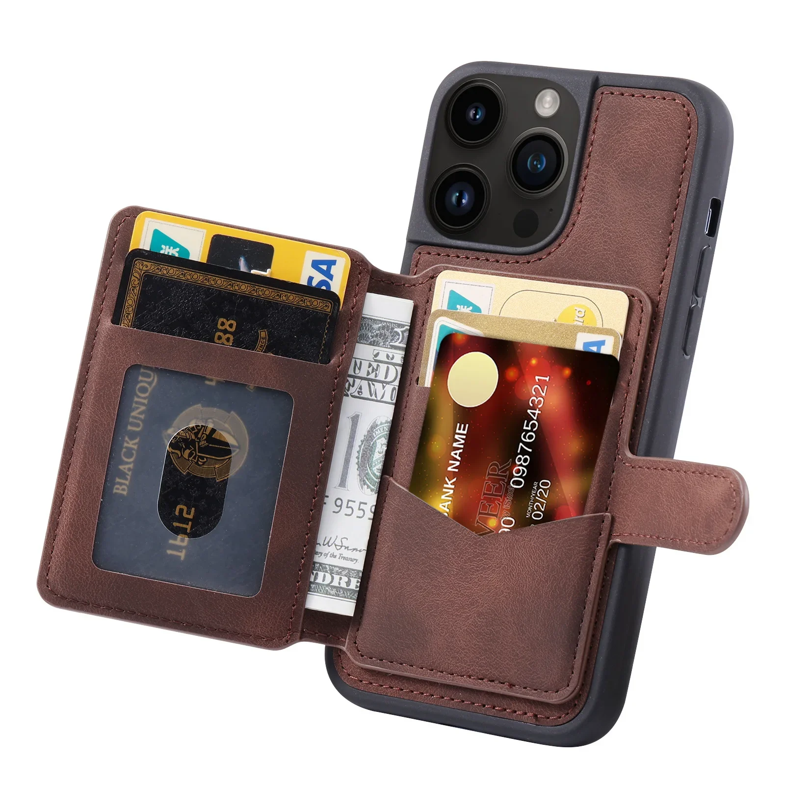 Luxurious Wallet Leather Phone Case for IPhone 16 15 14 Pro Max Plus 13 11 12 Folding Stand, Back Cover Plusr Luxury Leather