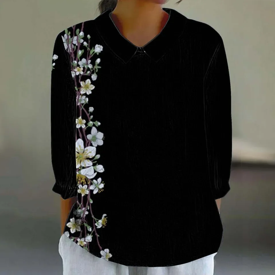 Womens 3/4 Sleeve Tops Summer Casual V Neck Tshirt Ladies 2024 Floral Print Daily Tees Tunic Blouses