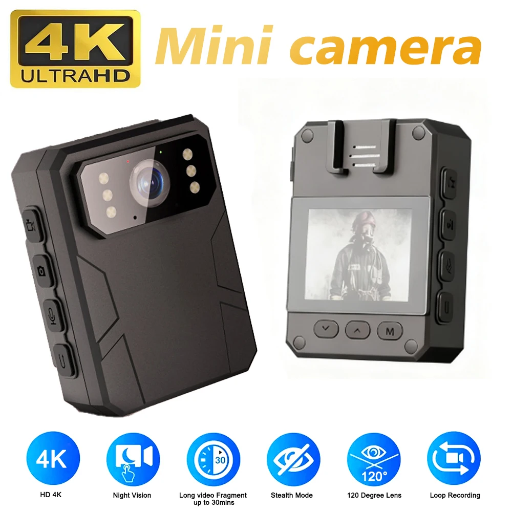 

Новая портативная мини-камера 4K HD с 2-дюймовым IPS-экраном, носимая на теле, для полиции, модель 2026 года
