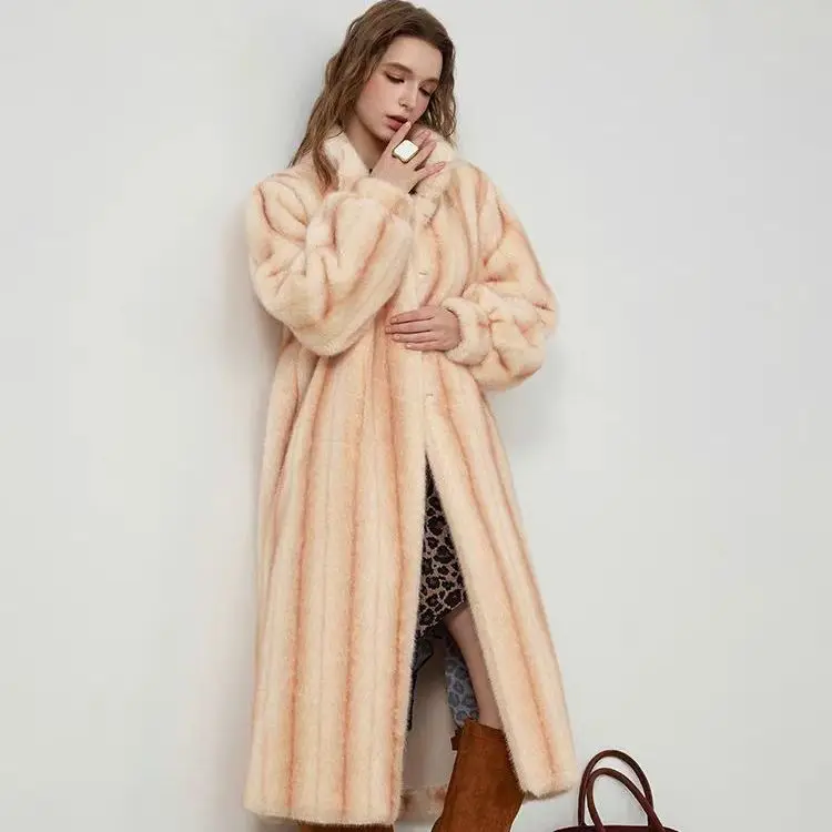 MiiiiX Imitation Mink Fur Plush Long Coat for Women Winter New Thicken Furry Loose Stand Collar Outerwear warm Casual Jacket