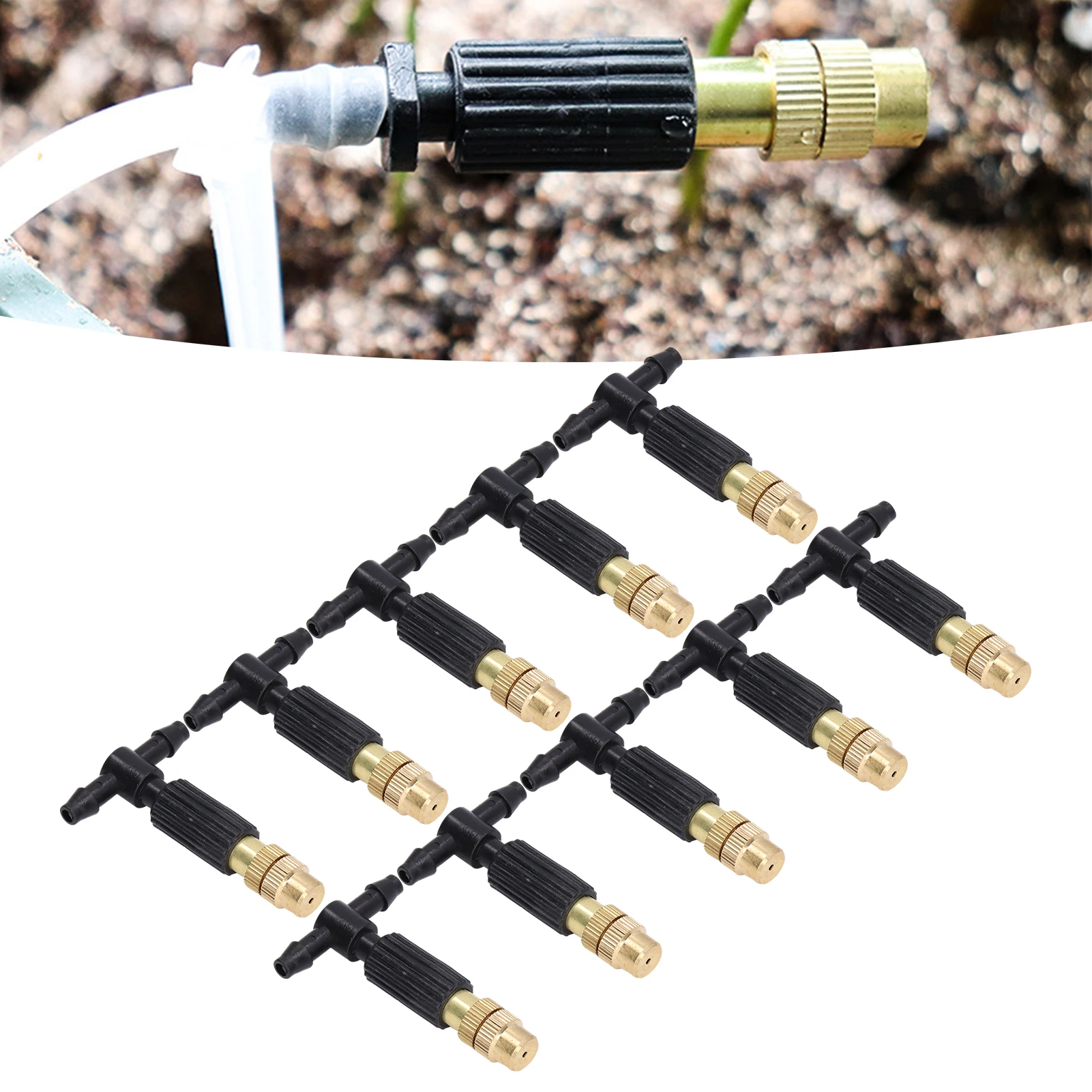 Bicos de atomização ajustáveis de 10 pacotes, mangueira de 4/7 mm compatível, design removível para resfriamento de estufa e irrigação de jardim