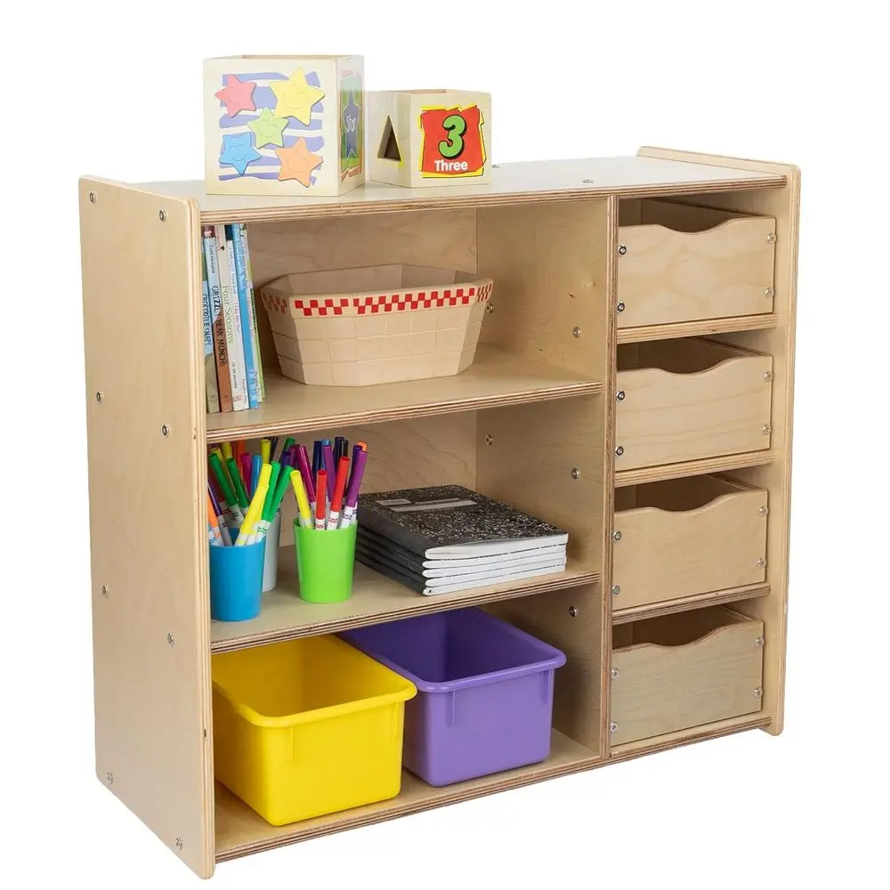 

Children's Wooden Bookshelf for Daycare, Classroom, and Home, 3-Tier Storage for Books, Toys, and Supplies
