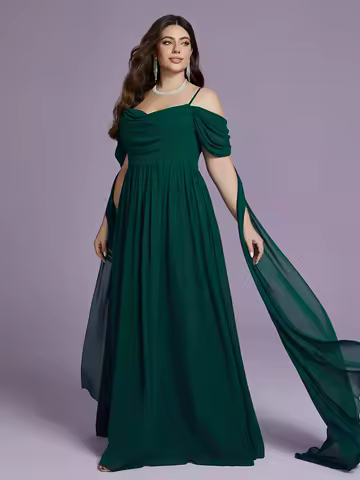 Mgiacy high-end evening dress with one-shoulder halter, pearl chiffon, chest-wrapped and fluttered sleeves