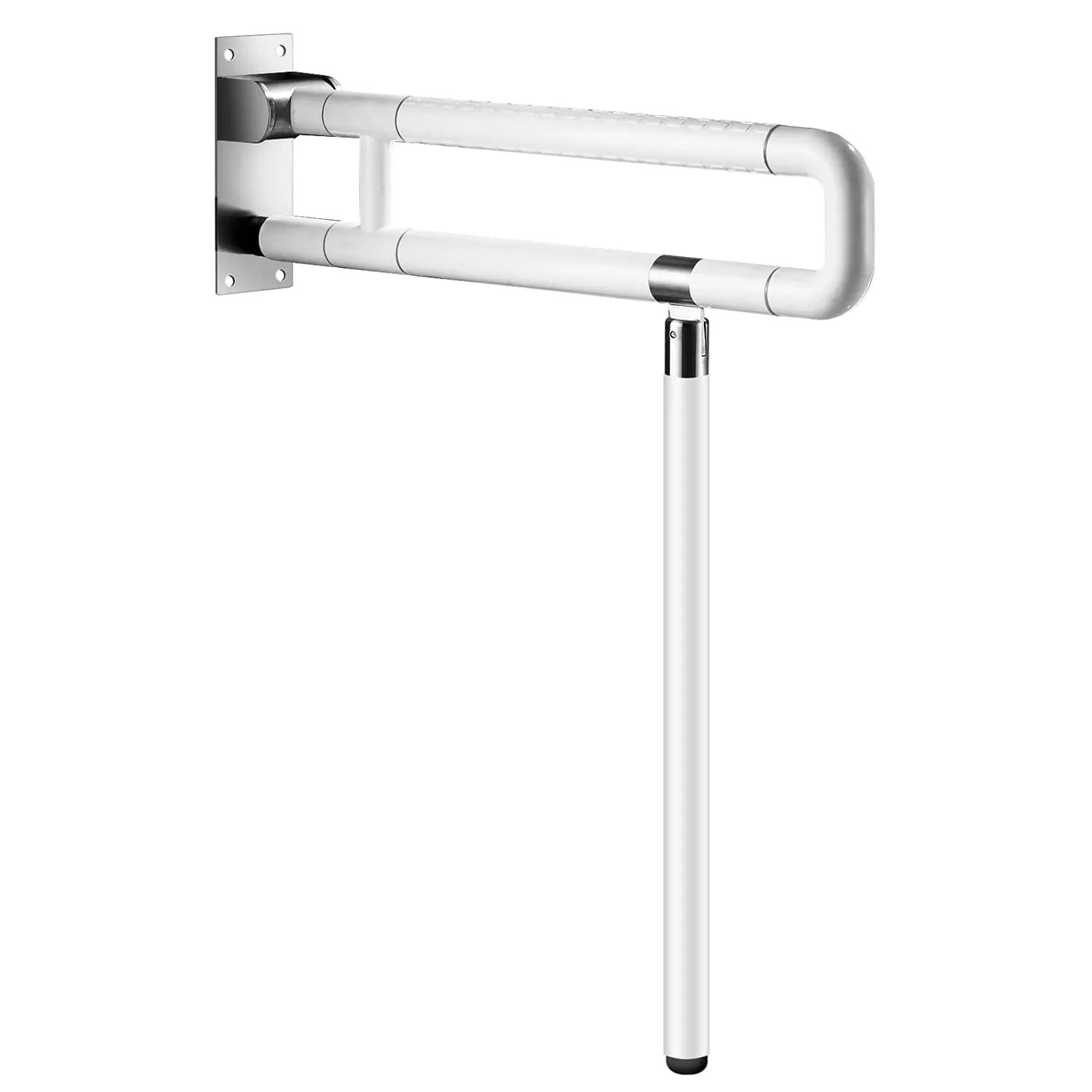 

Откидная опорная ручка для унитаза для пожилых и людей с ограниченными возможностями, 23,6 дюйма, белая, из нержавеющей стали, с противоскользящей рукояткой