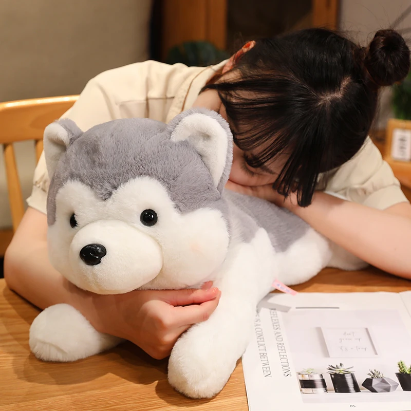 Simpatico cane Husky peluche peluche morbido Kawaii sdraiato marrone cucciolo di animale domestico cuscino bambola giocattoli per il regalo di Natale