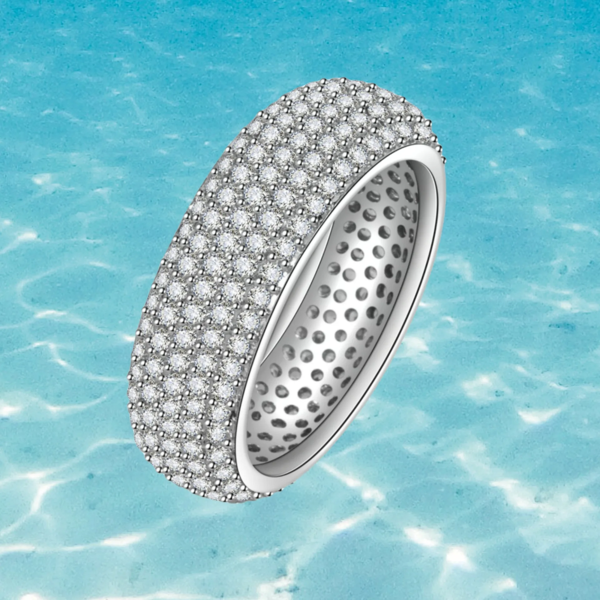 925 Sterling Silver Plated 18K Gold Diamond Ring Fashionable Decorative Dazzling Circular Ring