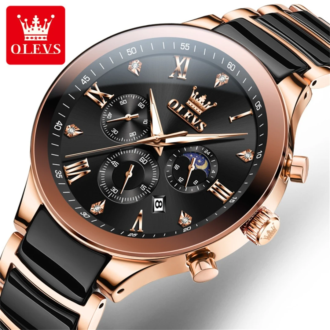 

OLEVS 7004 Quartz Fashion Watch Gift Stainless Steel Watchband Round-dial Wristwatch Calendar Luminous Small second